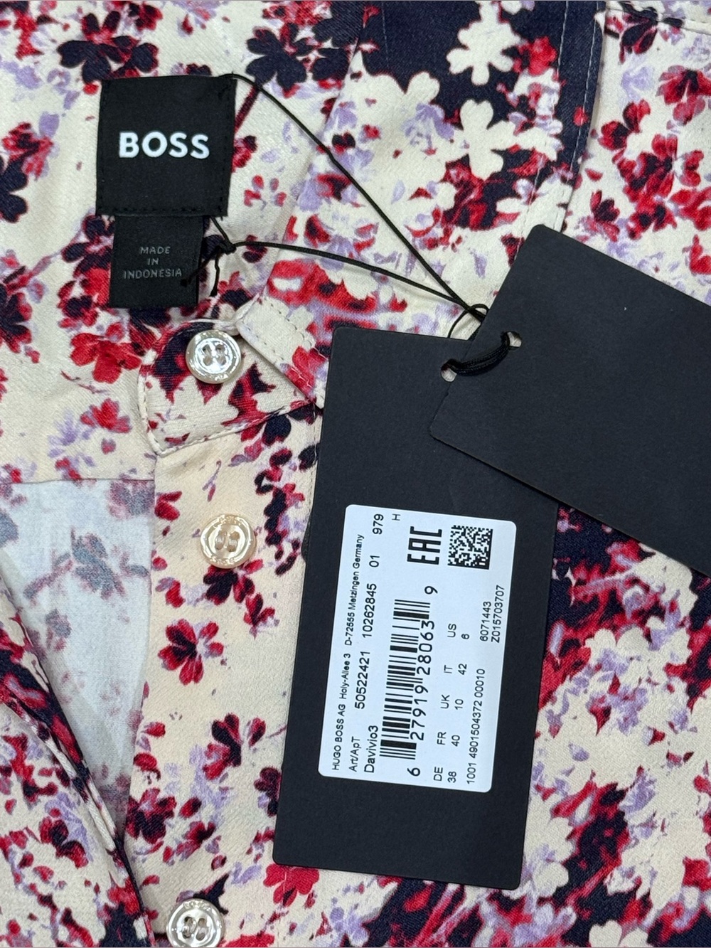 Boss Hugo Boss Sz 6 Dress Long Sleeve Floral Shirtdress Midi Classic Fall Luxury - Picture 8 of 14